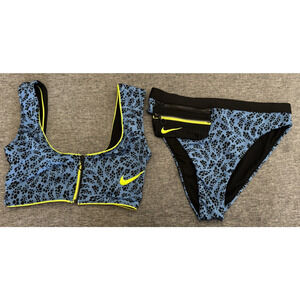 Nike Swim Party Dots High Wasted 2 Piece Bikini Swimsuit Blue Medium